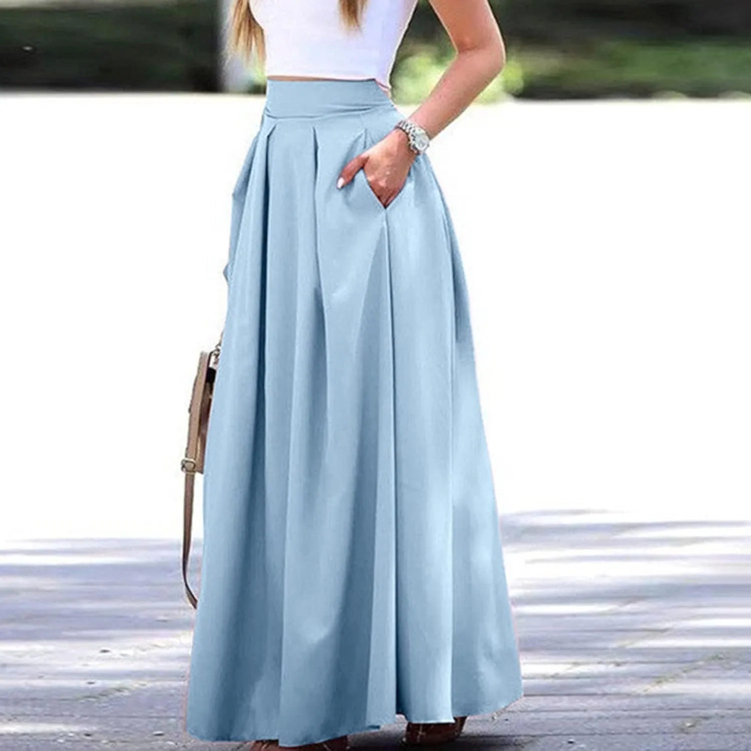 Women Black Skirt Women's 2024 Bohemian Long Skirts Flowy High Waist a Line Maxi Skirts for Women Summer Pleated Skirts