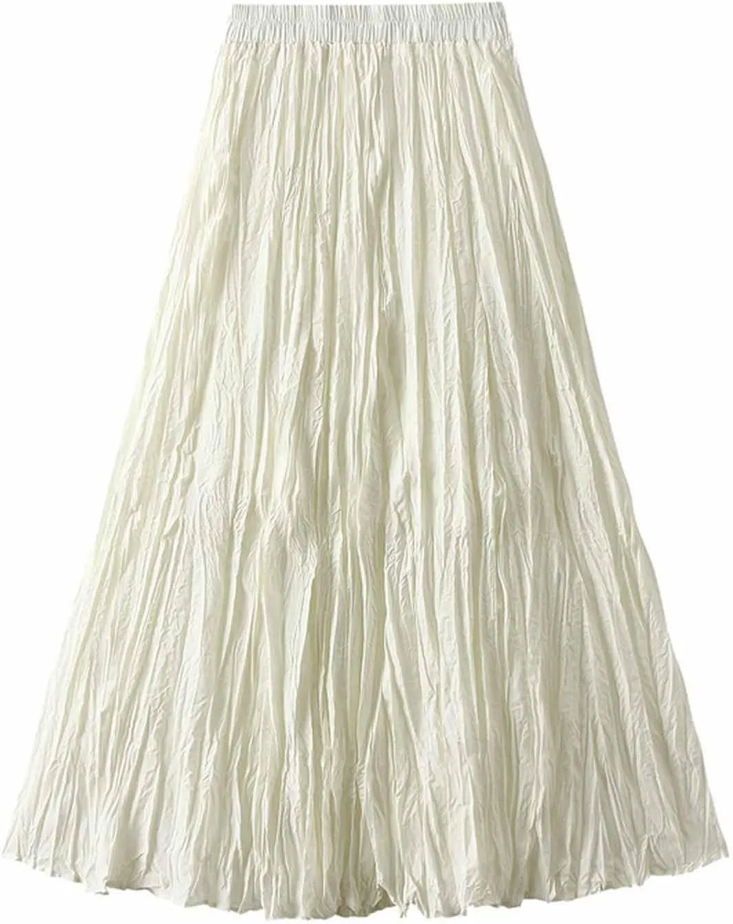 Womens Chic Elastic High Waisted A Line Pleated Shirring Maxi Long Skirt Elegant Vintage Evening Party Summer Skirts